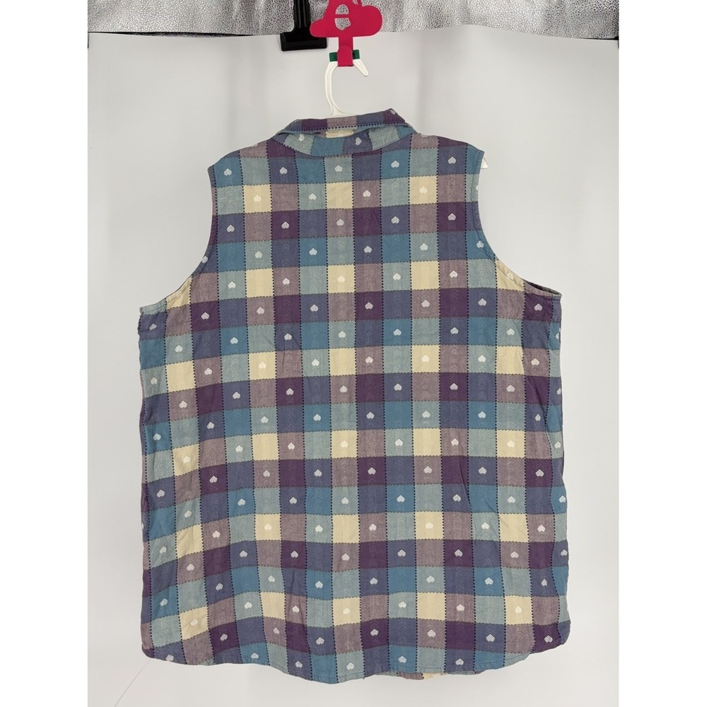 VTG 90s Plus 22W Checkered Plaid Heart Sleeveless Button Up Granny Y2K Shirt - Picture 3 of 5